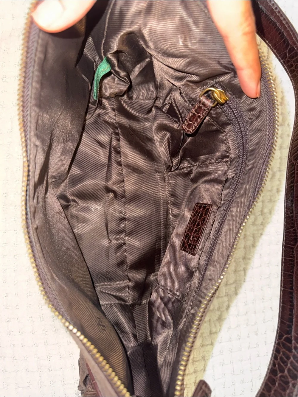 Ralph Lauren Brown Suede Shoulder Bag with Croc-Effect Strap